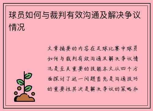 球员如何与裁判有效沟通及解决争议情况