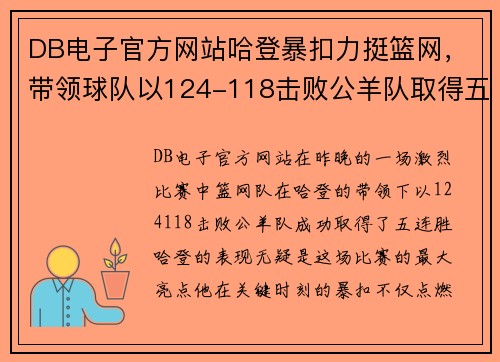 DB电子官方网站哈登暴扣力挺篮网，带领球队以124-118击败公羊队取得五连胜 - 副本