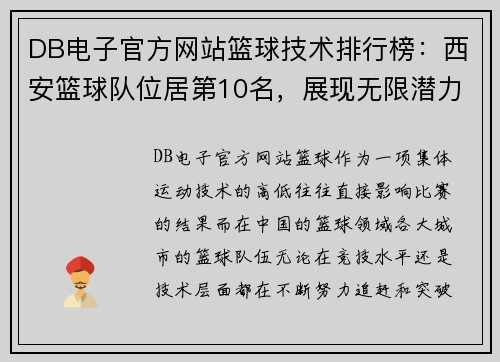 DB电子官方网站篮球技术排行榜：西安篮球队位居第10名，展现无限潜力